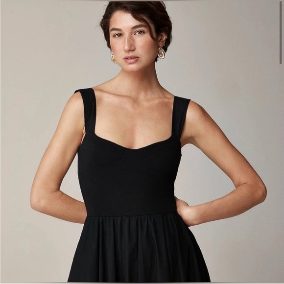 J Crew Sweetheart Mixy Tank Dress with Poplin Skirt A-Line Flowy Size S Black - Picture 2 of 10